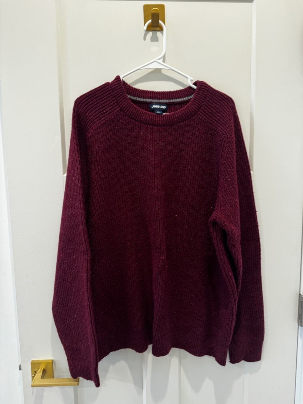 Lands' End Men's Crewneck Sweater - Burgundy XL thick warm chunky